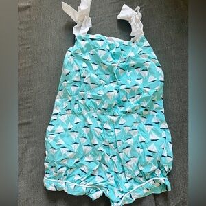 Aqua Sailboat Print Romper with White Strap